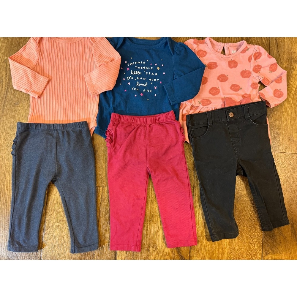 Baby Girl Outfits 6/9 9 Months Long Sleeved Bodysuits Shirts Pants Clothes Lot - Picture 9 of 11